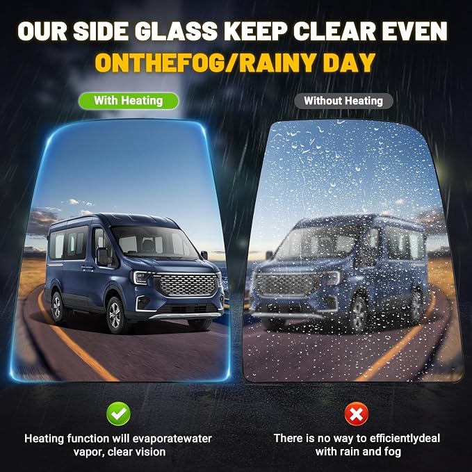 Driver and Passenger Upper Side Heated Mirror Glass Compatible with 2015-2025 Ford Transit 150 250 350 2023-2025 E-Transit Replace CK4Z17K707B CK4Z17K707D