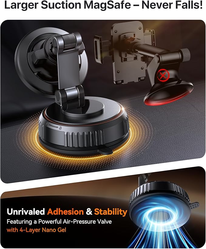 for MagSafe Car Mount[3600gf Strong Magnet & 89+LBS Suction Base]Vacuum Magnetic Phone Holders for Your Car, 360° Adjustable Dashboard & Windshield Mount with Dash Accents for All Smartphones