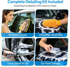 7-in-1 Car Wash Kit with 20L Folding Bucket & Brush – Car Wash Mop with Long Handle, 15° Curved Aluminum Pole for SUV Roof, Car Washing Brushes & Cleaning Supplies, RVs-White.