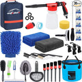 35Pcs Car Wash Detailing Kit Cleaning Kits with Foam Gun Sprayer Collapsible Bucket Brush Large Wash Mitt Towels Complete Interior Exterior Car Washing Supply Set Blue