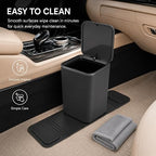 Mini Car Trash Can with Press Lid, Leakproof One-Piece Design, ABS Plastic Garbage Bin with Stainless Steel Spring for Auto Interior (Black)