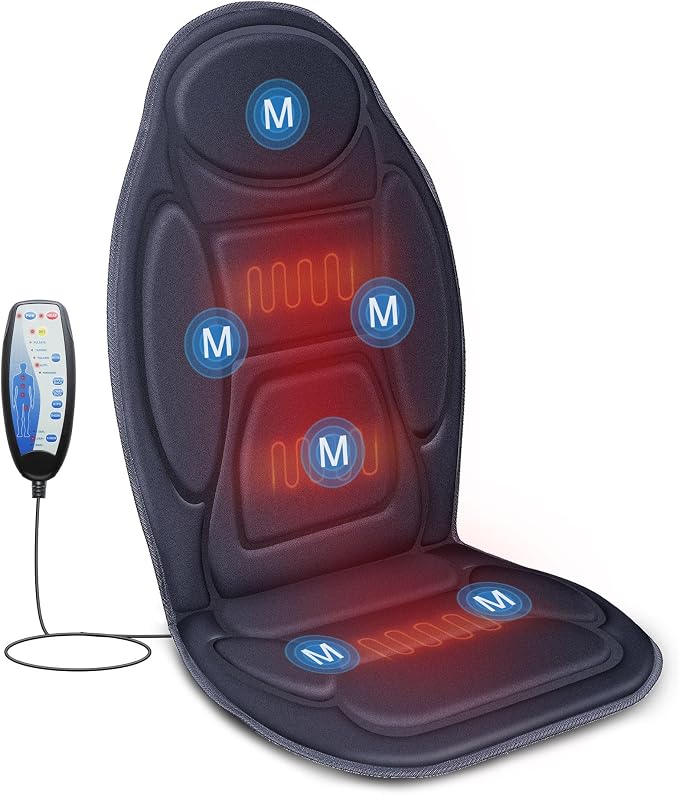 Vibration Massage Seat Cushion with Heat, 6 Vibration Motors, 6 Massage Modes, Heated Massage Chair Pad for Office Chair, Home Recliner & Desk Chair, Back & Seat Massager with Remote