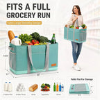 Extra Large Utility Tote Bag - Standing Reusable Grocery Bag with Handle, Collapsible Storage for Shopping, Beach