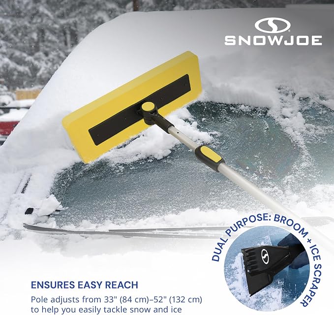 2-in-1 Telescoping Snow Broom and Ice Scraper with 18-Inch Non-Scratch Foam Head - Car Cleaning Tool with Long Extendable Handle for Windshield, Roof, Truck, and SUV, SJBLZD-PRX