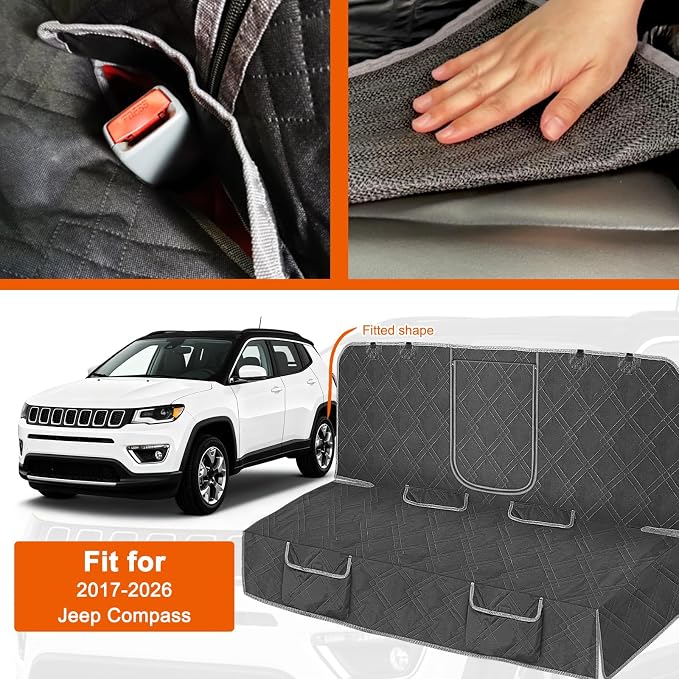 Dog Car Seat Cover Fit for 2017-2026 Jeep Compass | Waterproof Pet Bench Seat Cover for Back Seat, 600D Heavy Duty Scratch Proof Nonslip Truck Seat Covers for Dogs