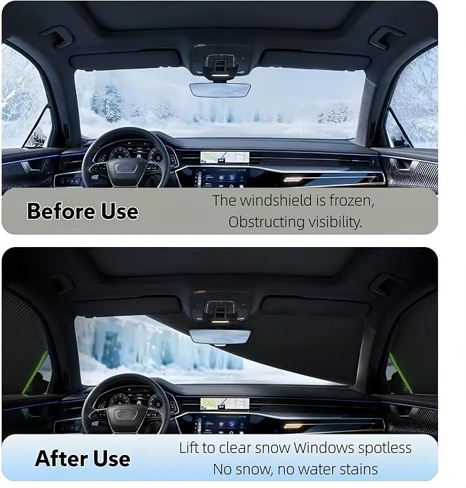 Windshield Snow Cover - Car Windshield Cover for Ice and Snow,Automotive Magnetic Windshield Frost Cover with Side Window and Mirror Protector for Winter Use