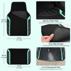 Leather Steering Wheel Cover and Waterproof Car Floor Mats,Microfiber Universal Car Combo Fit for 95% Sedan,SUV,Cars,14.5-15inch Sporty Anti-Slip Safety Comfortable Design(Black&Mint)