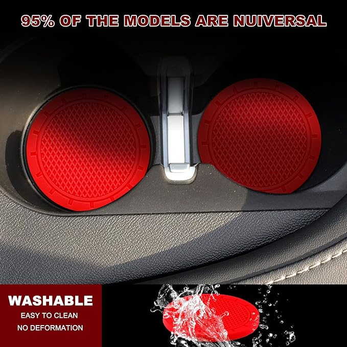 28 Pcs Car Interior Accessories Including 20 Pcs Car Air Conditioner Decoration Strip 4 Non Slip Silicone Car Cup Coaster 4 Car Tire Valve Stem Caps for Most Cars SUVs Trucks(Red)