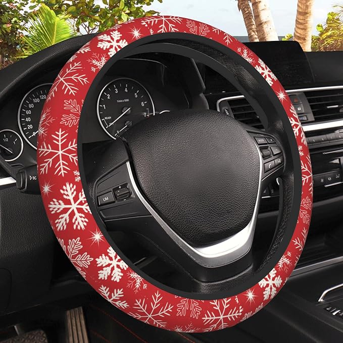 Christmas Snowflakes Steering Wheel Cover, Elastic Non-Slip Steering Wheel Protector,Auto Interior Decor for Women Girls,Universal 15" Fit for Sedans,Trucks