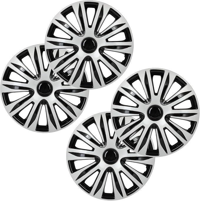 SCITOO Car Wheel Rim Skin 4 Pack 15 inch Cover Hubcap Wheel Cover Replacement R15 Hub Caps -Set of 4（15-inch，Gloss Black & Silver）