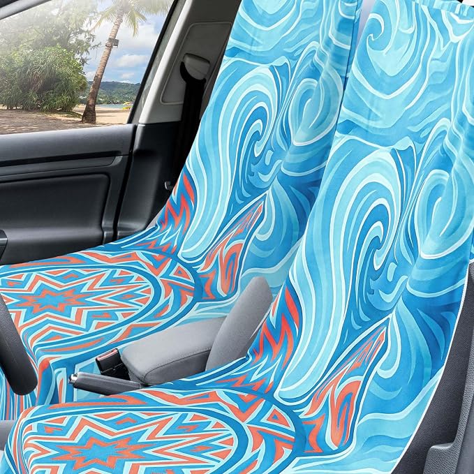 Car Seat Towel Covers with Storage Bag, 63 x 32 Inch Universal Non Slip Waterproof Sweat Protector for Car Truck, Gym Swimming Running, Machine Washable(2 Pack,Colorful Sea Turtle)