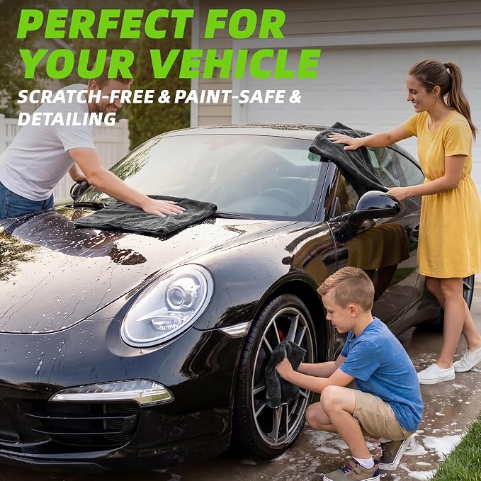 2+1 Pack Car Drying Towels – Microfiber Towels for Cars (36" x 24"), Ultra-Absorbent, Streak-Free, Scratch-Free, No Water Spots, Double-Twist Pile & Edgeless Design, Grey Green