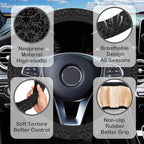 Black Damask Flower Steering Wheel Cover for Women, Anti-Slip Car Steering Wheel Cover with 2 Pcs Cup Holders Neoprene Breathable Car Accessories Universal 15 Inch Auto Interior Decor