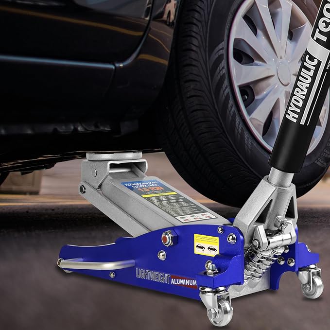 Floor Jack,Heavy Duty Hydraulic Floor Jack, Low Profile Aluminum and Steel Racing Floor Jacks w/2 Piston Quick Lift Pump, Lifting 3.5"-14" 1.5 Ton(3,000 lb) Capacity Blue