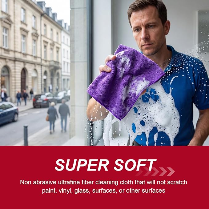 200 Pcs Microfiber Cleaning Cloth 16x16 Inch Microfiber Towels for Car Ultra Absorbent Cleaning Rags Reusable Lint Free Streak Free Detailing Towel for Car Washing Drying Dusting (Purple)