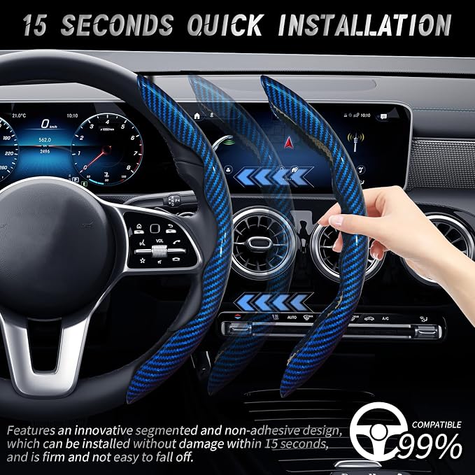 2pcs Car Steering Wheel Cover,Anti-Skid Carbon Fiber Steering Wheel Protector for Men Women,Multiple Color Options,Universal for Most Car Interiors Accessories (Bright Bule)