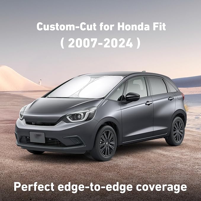 Windshield Sunshade Compatible for Honda Fit 2007-2022 2023 2024, Sun Visor for Front Windshield & Window Sun Shade Cover, UV Heat Blocker & Protector, Car Accessories