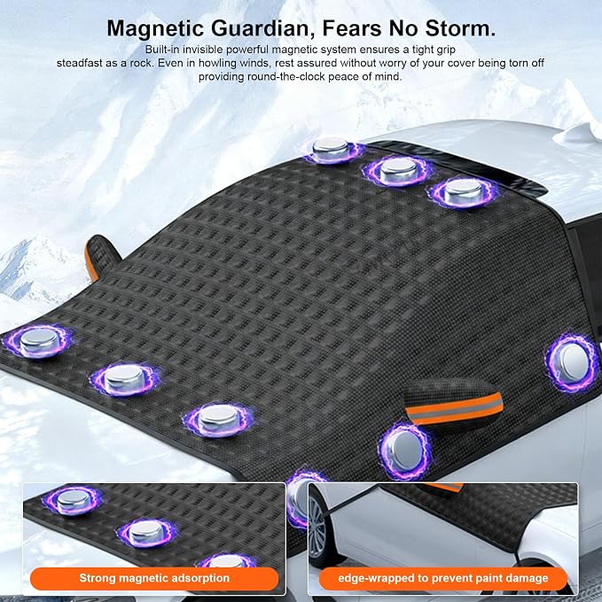 All-Season Magnetic Windshield Cover for Ice and Snow,Foldable Winter Snow Cover for Side Mirror Protection,Waterproof Frost Guard for Car, SUV & Truck,Easy Install & Storage Bag