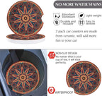 3 Pack Boho Steering Wheel Cover with Car Cup Holder Coasters Universal Baja Hippie Bohemian Style Steering Wheel Covers Cute Car Steering Wheel Cover for Women Girl 15 Inch (Yellow)