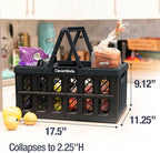 Collapsible Shopping Basket with Handles – 24L 3 Pack Collapsible Grocery Tote, Plastic Storage Baskets Fold Flat, Stackable Collapsible Storage Bins for Car & Home - Obsidian