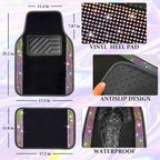 Bling Diamond Leather Steering Wheel Cover 14.5in-15in Floor Mats Shining Rhinestone Carpet Sparkly Glitter Crystal Anti-Slip Pad Fit Automotive SUV Pickup Truck Girl Women, 5pcs Multicolor