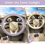 6 PCS Nappa Microfiber Leather Purple Steering Wheel Cover Set, Breathable Fabric Steering Wheel Cover 14.5-15inch Universal, Car Center Console Cover, Seat Belt Cushion, Cup Holder Coaster