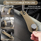Car Headrest Hooks, 2 Pack Leather Car Seat Storage Hanger for Purses Bags, Stylish Car Seat Organizer Hooks for Handbag Coat Umbrellas, Car Inside Accessories, Apricot