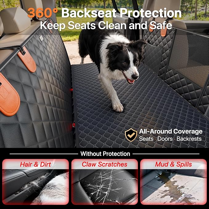 Doglike Dog Truck Seat Cover for Back Seat [with Detachable Mat], Hard Bottom Dog Hammock for Car, Pet Bed Extender for 2-4 Large Dogs, Waterproof Seat Protector, XL Size Fits for Crew Cab Truck/SUV