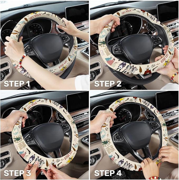 Vintage Historical Musical Steering Wheel Cover, Non-Slip Polyester Wheel Grip, Universal 15 Inch Car Accessory