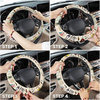 Vintage Historical Musical Steering Wheel Cover, Non-Slip Polyester Wheel Grip, Universal 15 Inch Car Accessory
