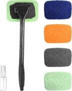 6PCS Car Detailing Kit,Windshield Cleaner Tool,Car Accessories Inside Windshield Cleaning Tool with Extendable Handle,4 Microfiber Pads and 1 Spray Bottles,Suitable for All Cars,Trucks,SUVs,RVs