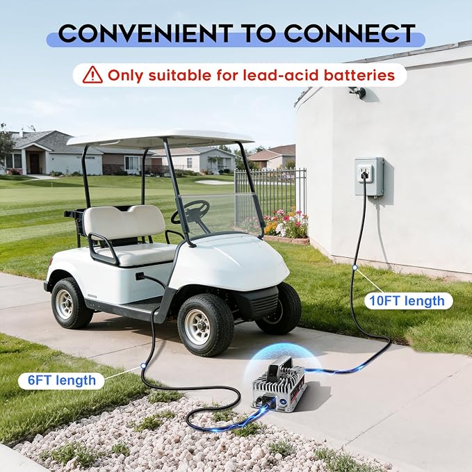 48V 15 AMP Golf Cart Charger for Club Car Precedent & DS Series with 3-Pin Round Plug- Lead Acid Battery