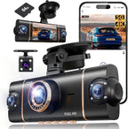 4 Channel 360° Dash Cam Front Rear Inside and Left Right, 4K+1080P*3 FHD Car Camera, 5GHz WiFi and App Control, 24H Parking Mode, 8 IR Lamps Night Vision, Includes 64GB SD Card, Black