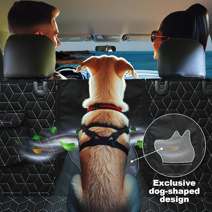Dog Car Seat Cover for Back Seat, 54" Waterproof Dog Car Hammock with Mesh Window and Side Flaps, 600D Oxford Fabric Pet Seat Protector for Cars, SUVs & Mid-Size Trucks, Black