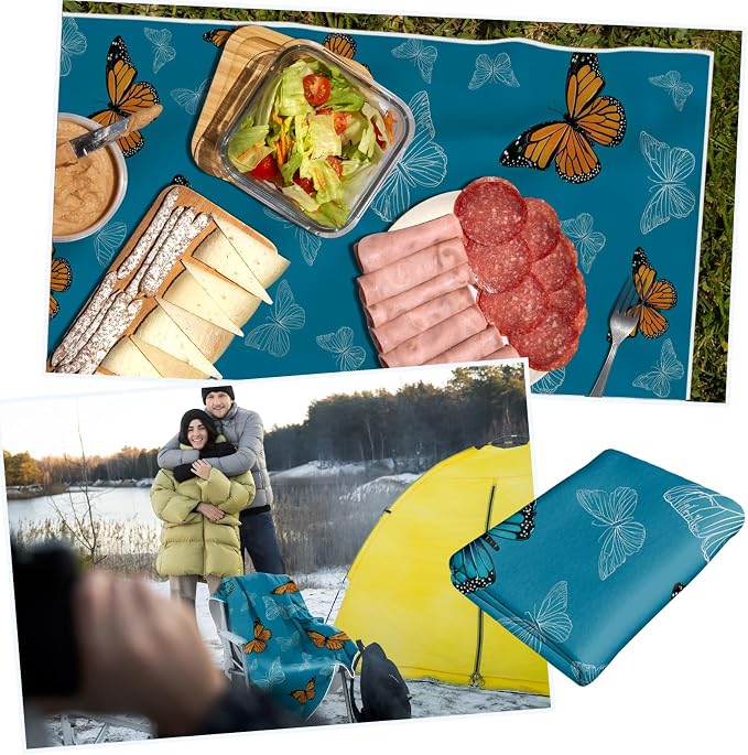 2 Pack Car Towels Seat Cover with Storage Bag, Multifunctional Microfiber Towel for Gym Outdoor Sport Running,Picnic, Beach, Pet Dog Travel,Fits Car SUV Truck (Blue Butterflies)