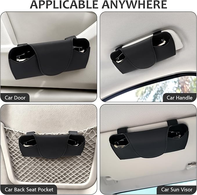 Sunglasses Holder for Car Sun Visor, Vehicle Sun Visor Sunglass Holders Glasses Case with Magnetic Closure, Universal Leather Auto Eyeglasses Organizer Car Accessories, No Obstruction of Vision