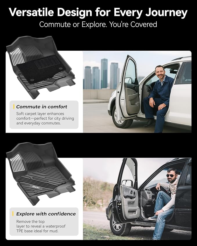 3W Floor Mats (with Metal Pedals)&Carpets Fit for Ford F-150 2015-2026 & F150 Lightning 2022-2025 SuperCrew, TPE All Weather Car Mats Custom Fit Accessories (w/s Original fold Under-Seat Storage Box)
