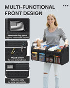 Tactical Car Trunk Organizer - Foldable Trunk Organizer for SUV with Front MOLLE Pocket & Reflective Strips, Essential Car Accessories for Tools & Outdoor Storage, 15.0" x 23.6" x 11.0", Black