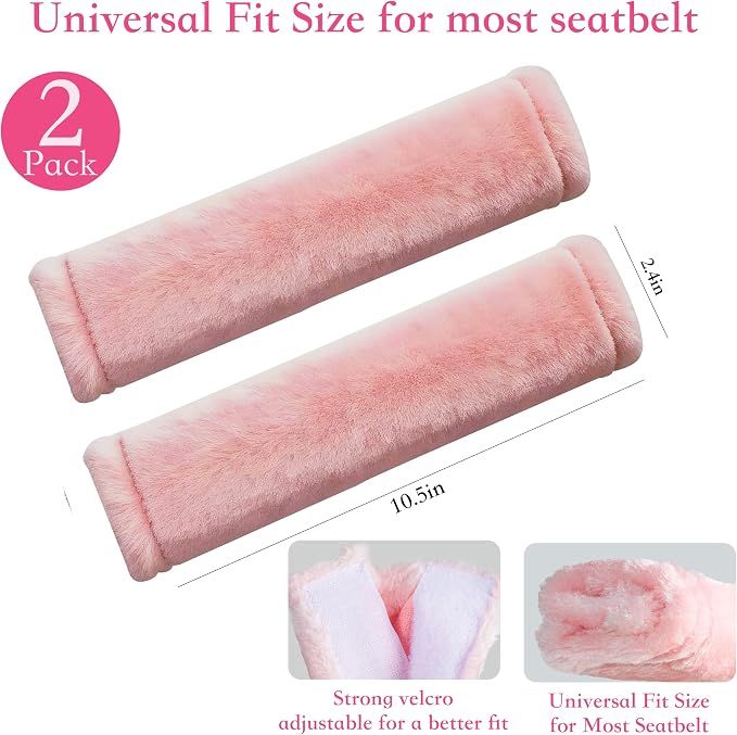 Soft Faux Fur Universal Fit Seatbelt Cover Car Truck SUV Airplane Seat Belt Shoulder Pad for Carmera Backpack Straps Neck Cushion Protector 2 Pack 10.5in Nude Pink