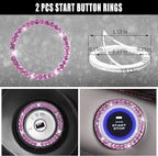 11 PCS Bling Diamond Car Accessories Set for Women, Sparkly Rhinestone Steering Wheel Cover, Bling Seat Belt Cushion, Shift Knob Cover, Push Start Button Ring, Cup Holder Coaster, Black Pink