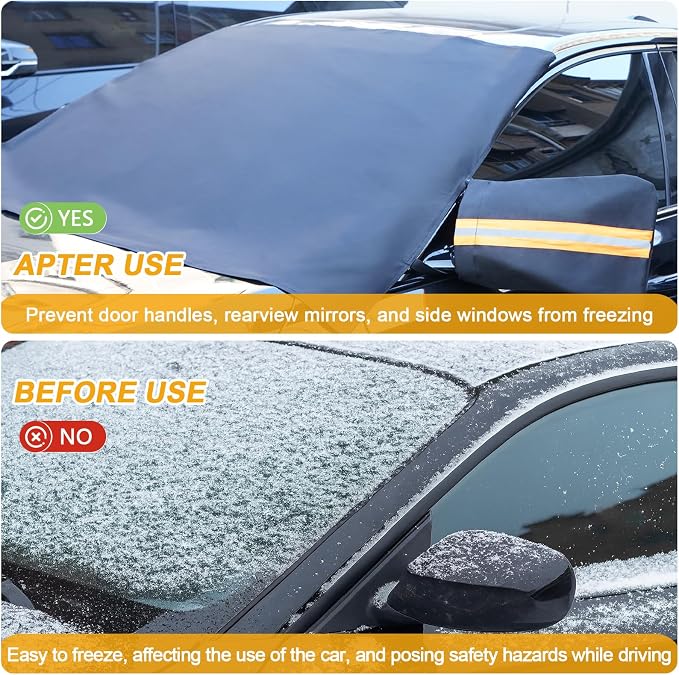 Windshield Cover for Ice and Snow, Car Windshield Protector for Winter Frost Ice Snow Sleet Protection, Includes Anti-Theft Straps, Side Mirror Protector for Cars SUVS Vans Truck Van, Medium (72"x42")