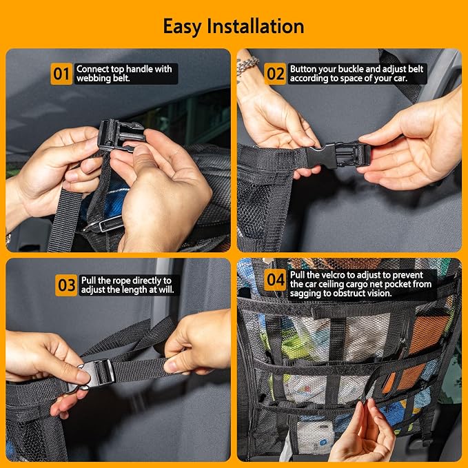 Car Ceiling Cargo Net with 3 Pockets,35.4"x23.6" Car Overhead Storage Mesh Organizer,Double Layer Roof Mesh Camping Overlanding Gear Must Haves Cargo Net,Road Trip Essentials (35.4"x 23.6")