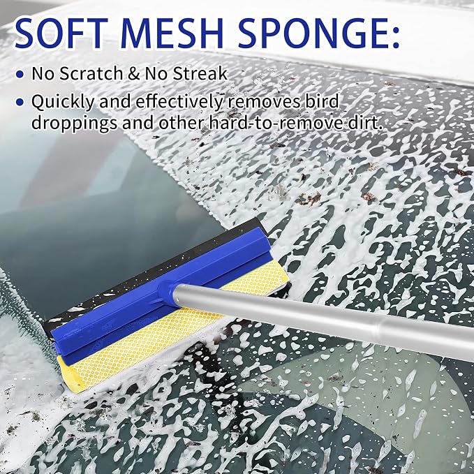 62'' Car Wash Brush Kit with Long Handle, Microfiber Car Wash Mop Mitt, Car Cleaning Detailing Kit, Exterior Interior Car Cleaning Supplies for Cars RV Truck Boat