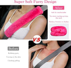 Soft Faux Fur Universal Fit Seatbelt Cover Car Truck SUV Airplane Seat Belt Shoulder Pad for Carmera Backpack Straps Neck Cushion Protector 2 Pack 10.5in Rose Red