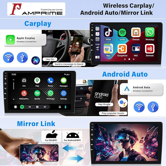 [4+128G] Android 15 Car Radio Stereo for Kia Sorento 2009-2012 with Wireless Carplay&Android Auto,10.1 Inch Car Radio with Mirror Link Bluetooth FM/RDS WiFi GPS EQ DSP SWC+AHD Backup Camera