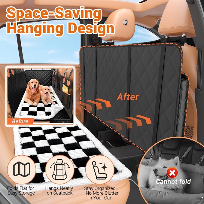 Hard Bottom Car Seat Cover for Dog swith Removable Soft Blankets,Scratch-Proof and Anti-Slip Car Dog Hammock for Large Dogs White for Car, SUV