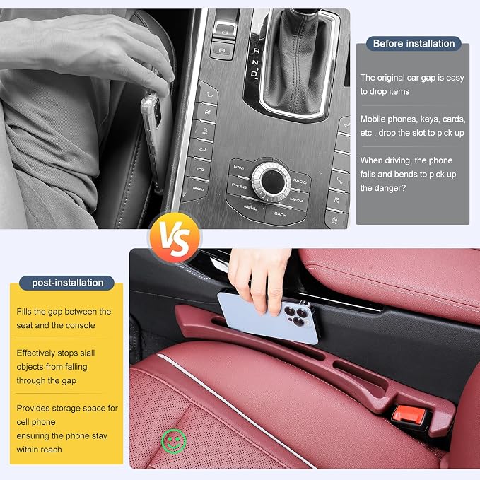 Car Seat Gap Filler 2 Pack，Seat Gap Filler Between Seat and Console,No Drop Gap Filler with Storage,Universal Fit Car Gap Filler for Car SUV Truck Auto Accessories（Wine Red）