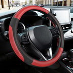 Car Steering Wheel Cover Universal Standard Size 14.5-15 inch, Black and Red Microfiber Leather