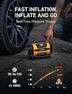 Tire Inflator Portable Air Compressor, 150PSI 12V DC/110V AC Air Pump with Dual Metal Motors & LED Light, Two Modes for Car Tires, Bikes, Air Mattresses & Home Use, Compact Design, Yellow