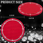 4PCS Bling Cup Holder Coaster, 2.75 Inch Auto Car Cup Holder Insert Coasters, Soft Silicone Anti-Slip Shockproof, Universal Vehicle Interior Accessories for Women Girls (Red & White)